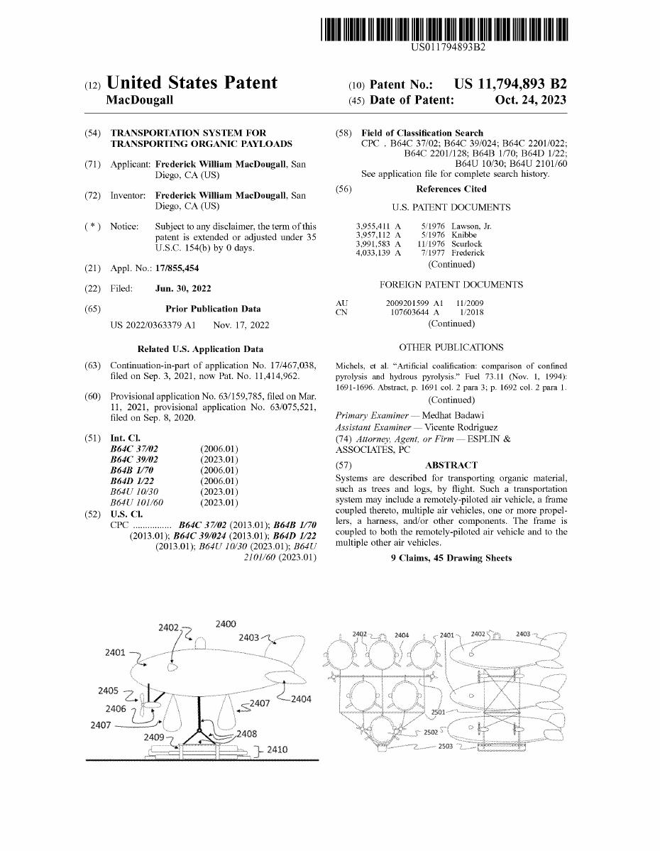 Transportation System for Transporting Organic Payloads — first page of PDF